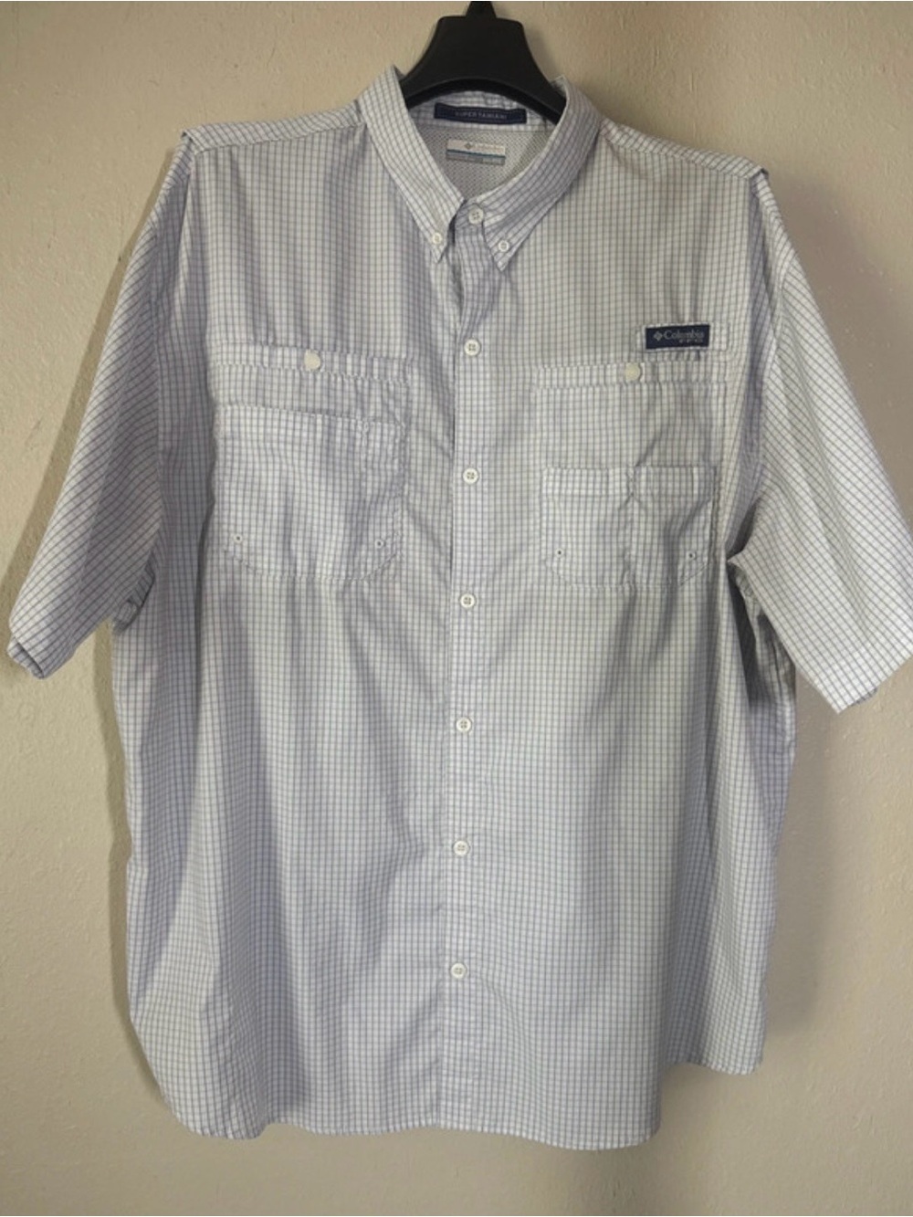 Columbia Men’s Short Sleeve Button-Down Shirt - Light Blue & White Check